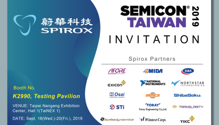 Spirox participates at SEMICON Taiwan 2019 (Booth #K2990, 1st Floor of TaiNEX 1)